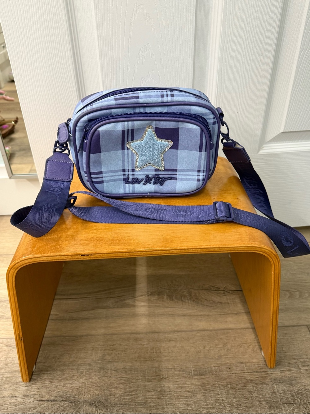 Betsey Johnson Blue Plaid Star Crossbody Bag